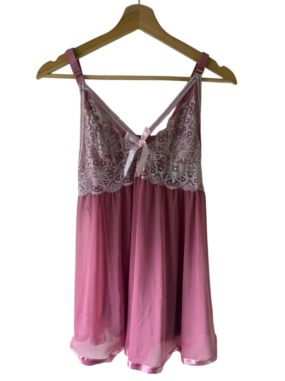 Pink Lace-Detail Satin Trim Chemise Nightdress